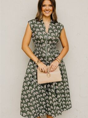 MOD Boutique She + Sky Olive Midi Skirt with White Floral Print